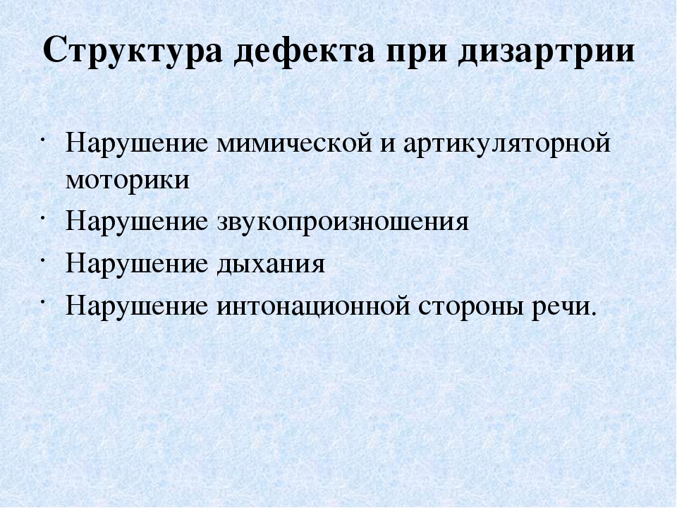 Структура дефекта при дизартрии схема